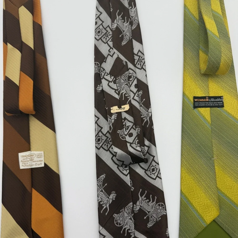 Vintage 60s/70s -Men's Necktie Lot of 3 Wembley JCPenney Wide Retro Ties
